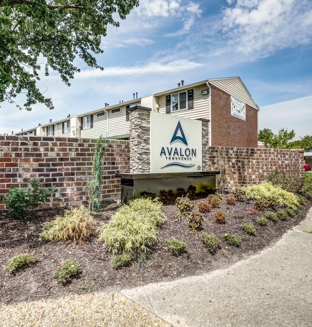 Sign and landscaping at the entrance to our wonderful community at Avalon Townhomes in Hampton, VA