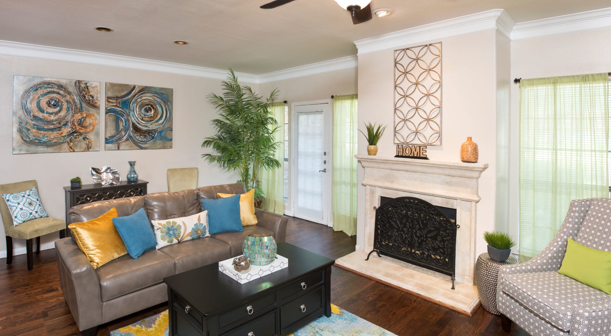 Living room with fireplace at Villas at Parkside