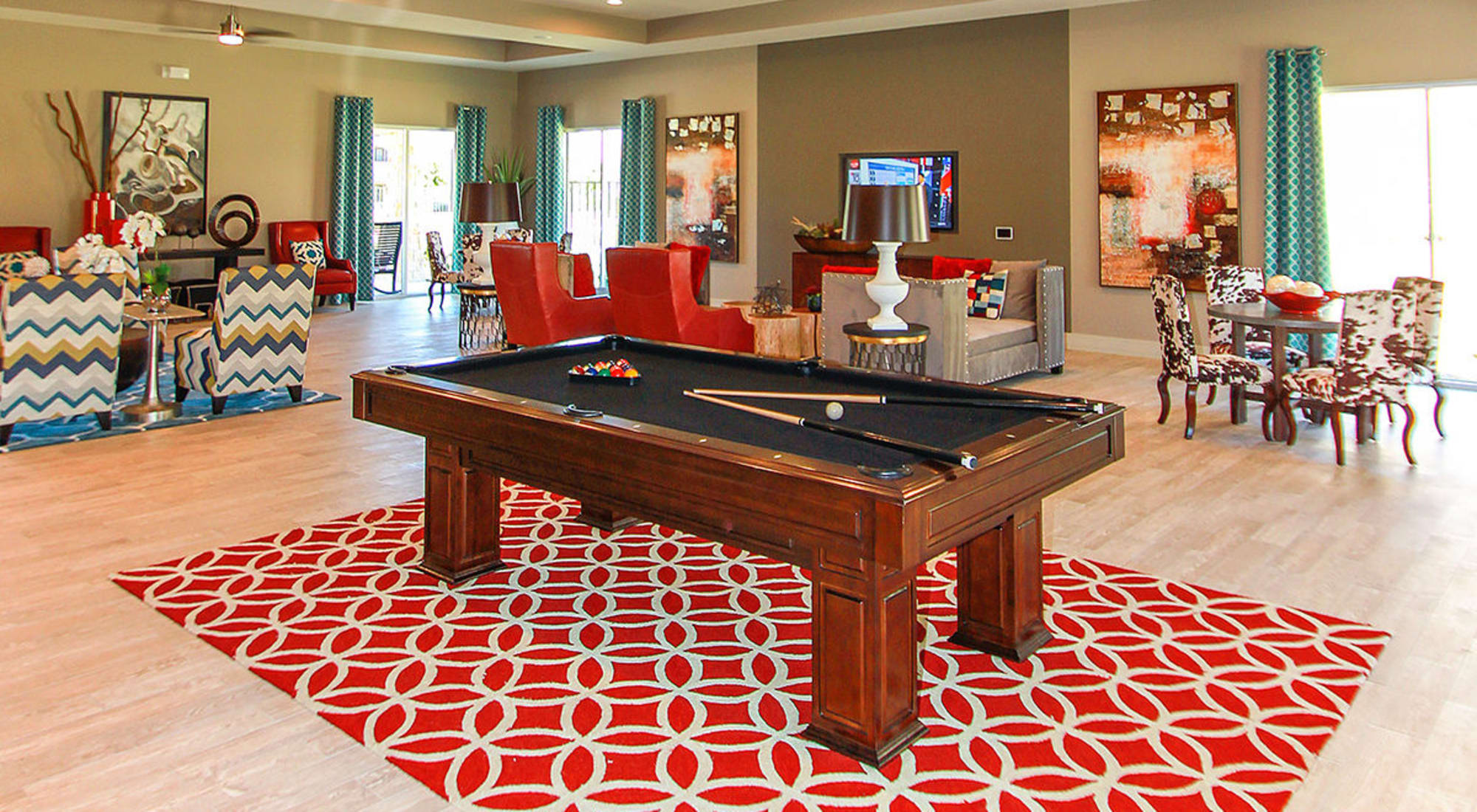Game room with pool table at Estates of Richardson