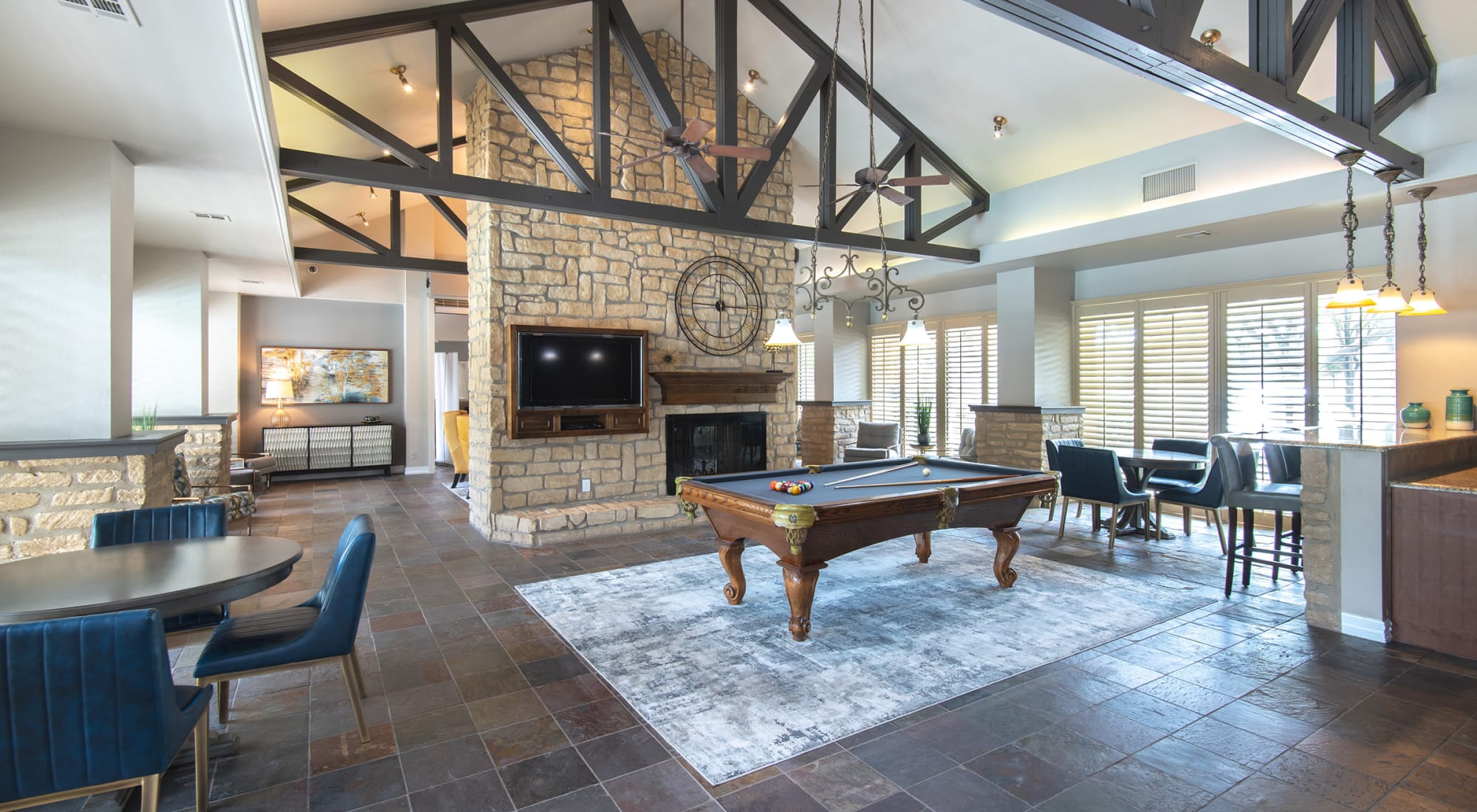 Resident Clubhouse with pool table at Villas of Preston Creek