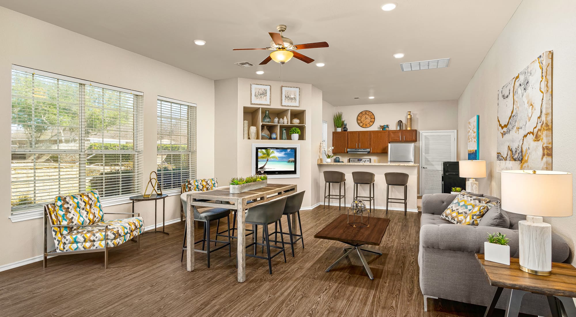 Clubhouse with view of kitchen at Stoneybrook Apartments and Townhomes