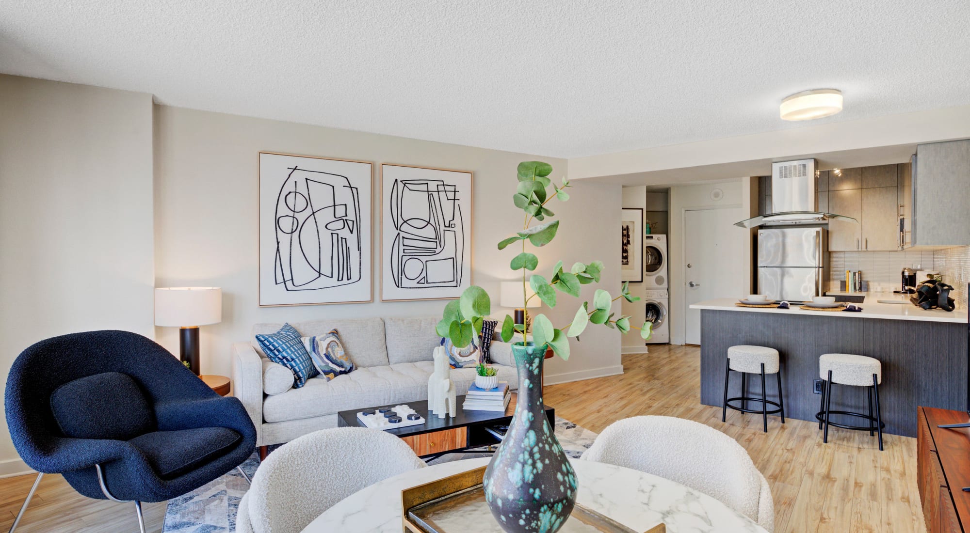 Spacious apartment living room at Tower 801 in Seattle, Washington