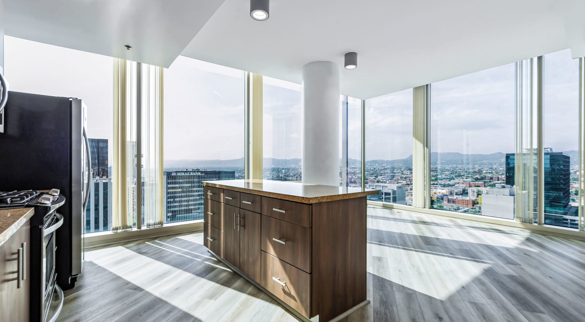 Model apartment with floor to ceiling windows at The Vermont in Los Angeles, California