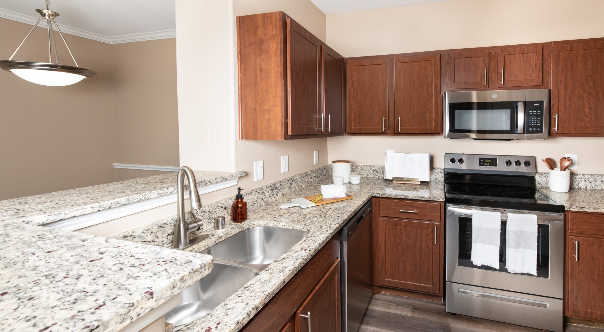 Kitchen with stainless steel appliances at Lakeview at Parkside