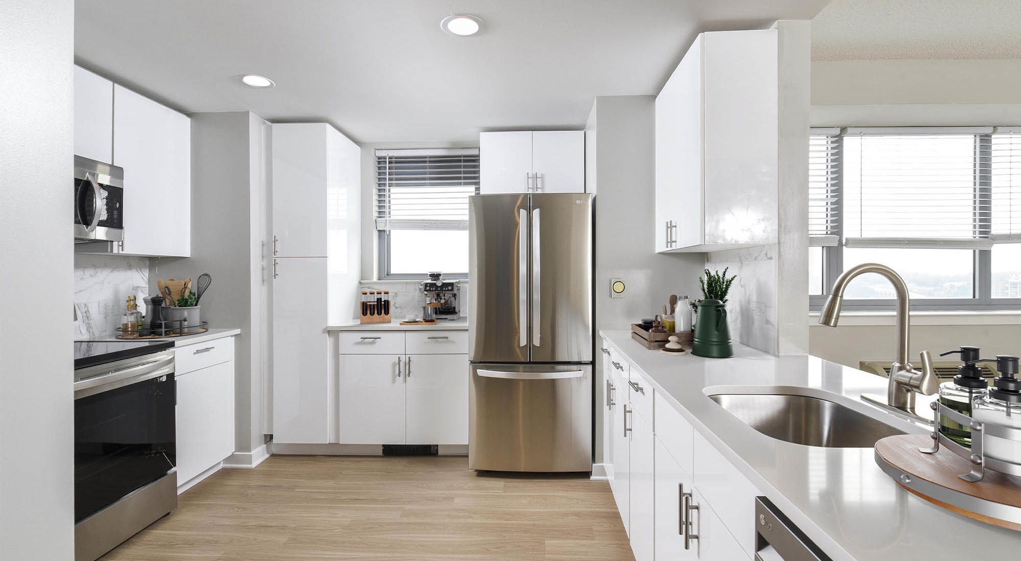 Model kitchen in an apartment at The George New Brunswick, New Brunswick, New Jersey