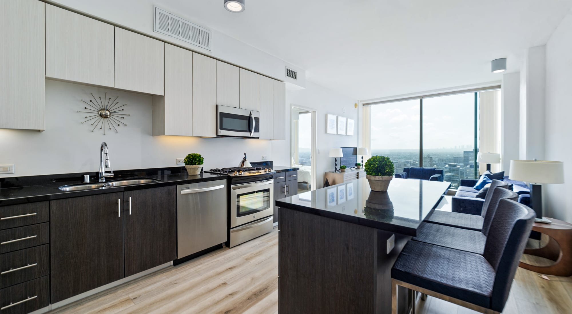 Kitchen with countertop at Apartments in Los Angeles, California