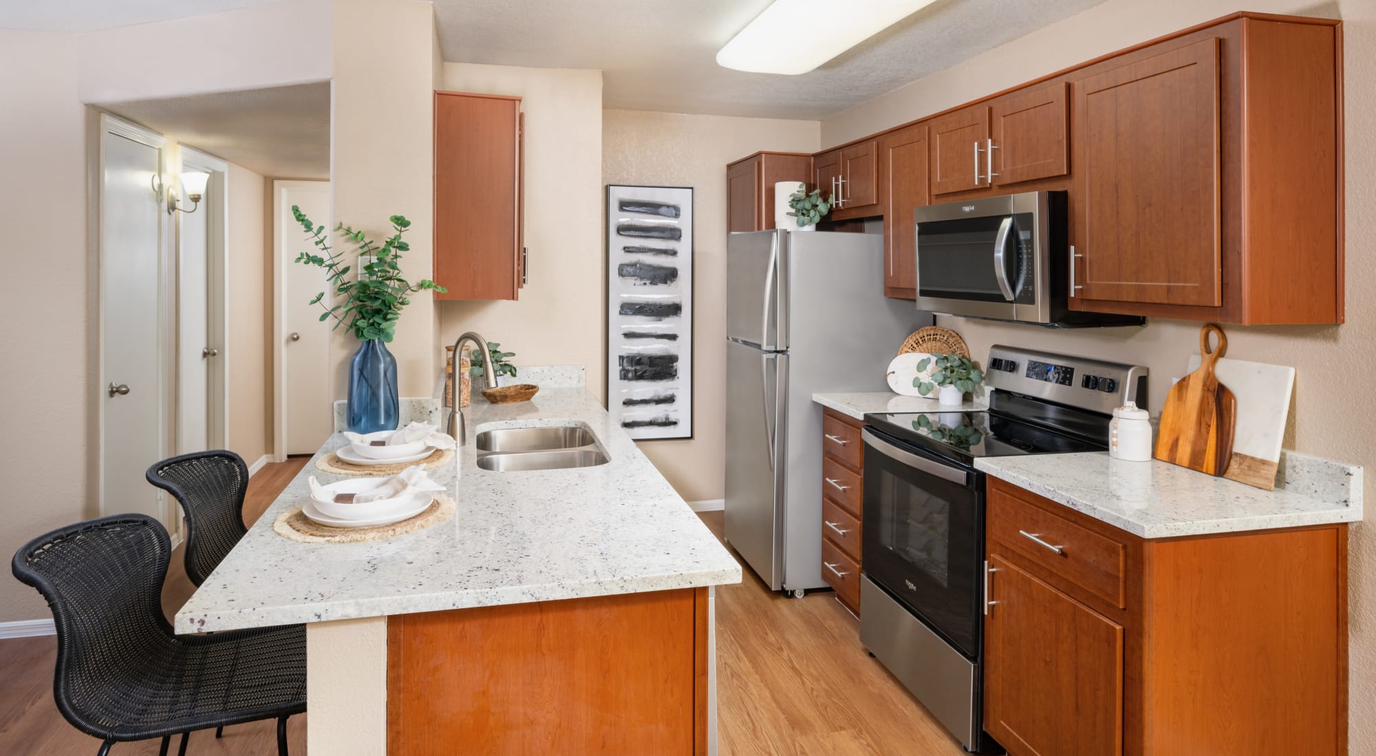Kitchen with stainless steel appliances at The Palisades at Paradise Valley Mall