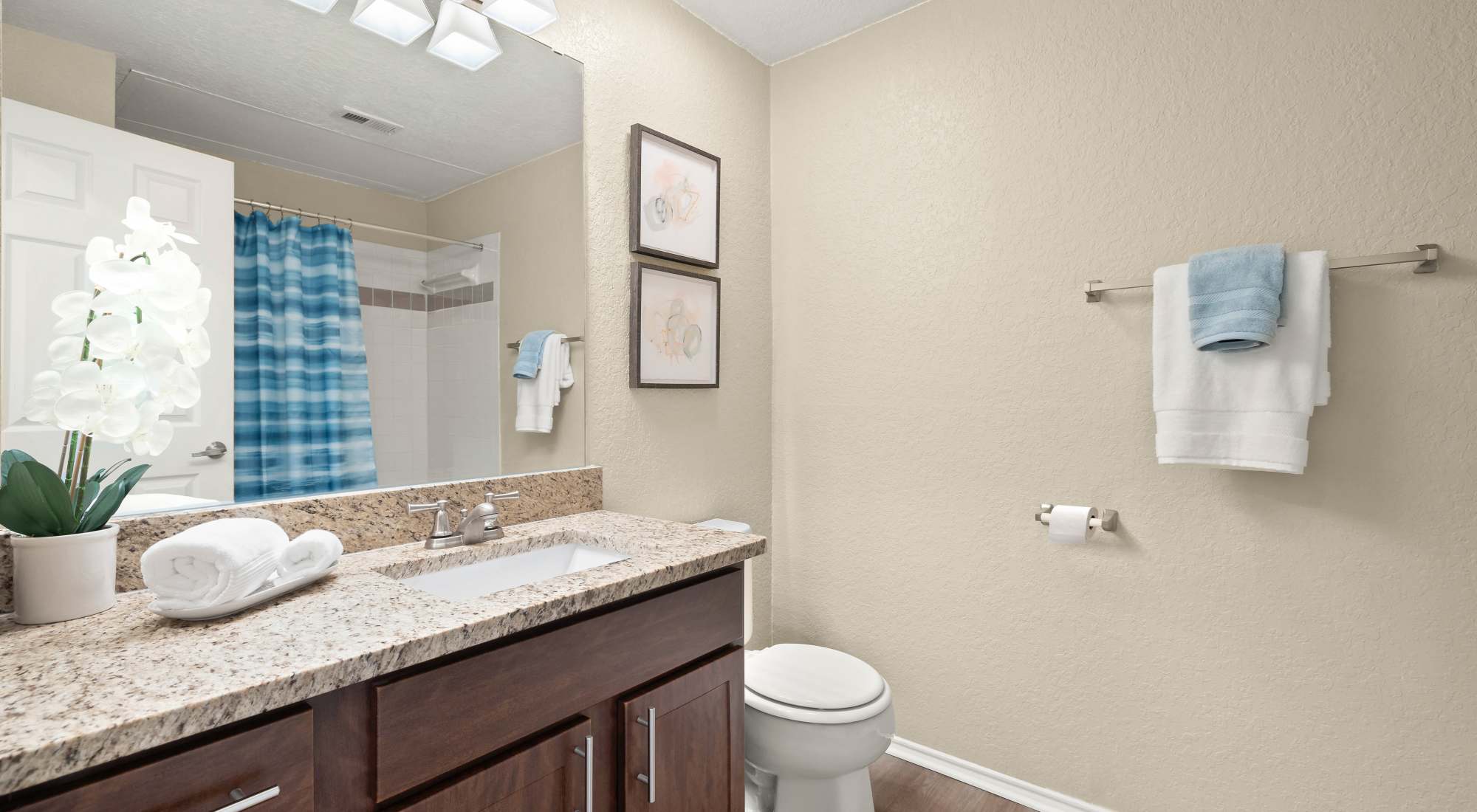 Bathroom with shower at Villas at Oakwell Farms