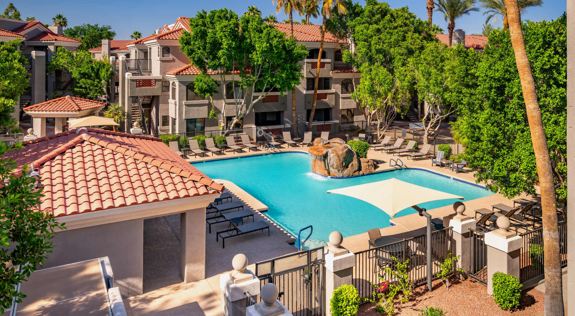 View of swimming pool and ramada at San Marin at the Civic Center