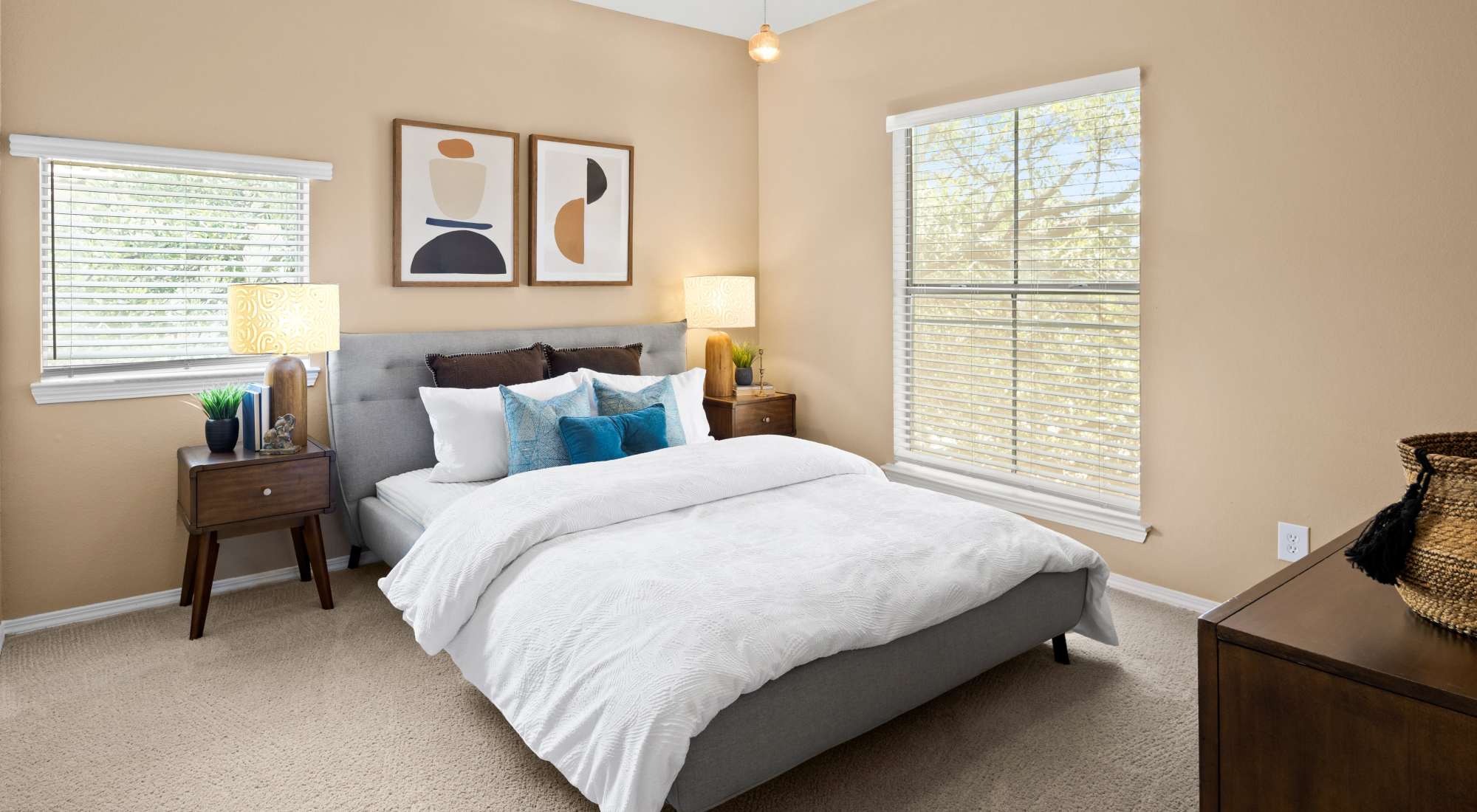 Bedroom with lighted ceiling fan at Lakeview at Parkside