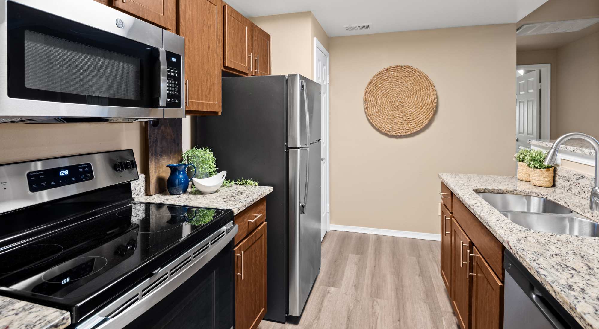 Kitchen with stainless steel appliances at Lakeview at Parkside