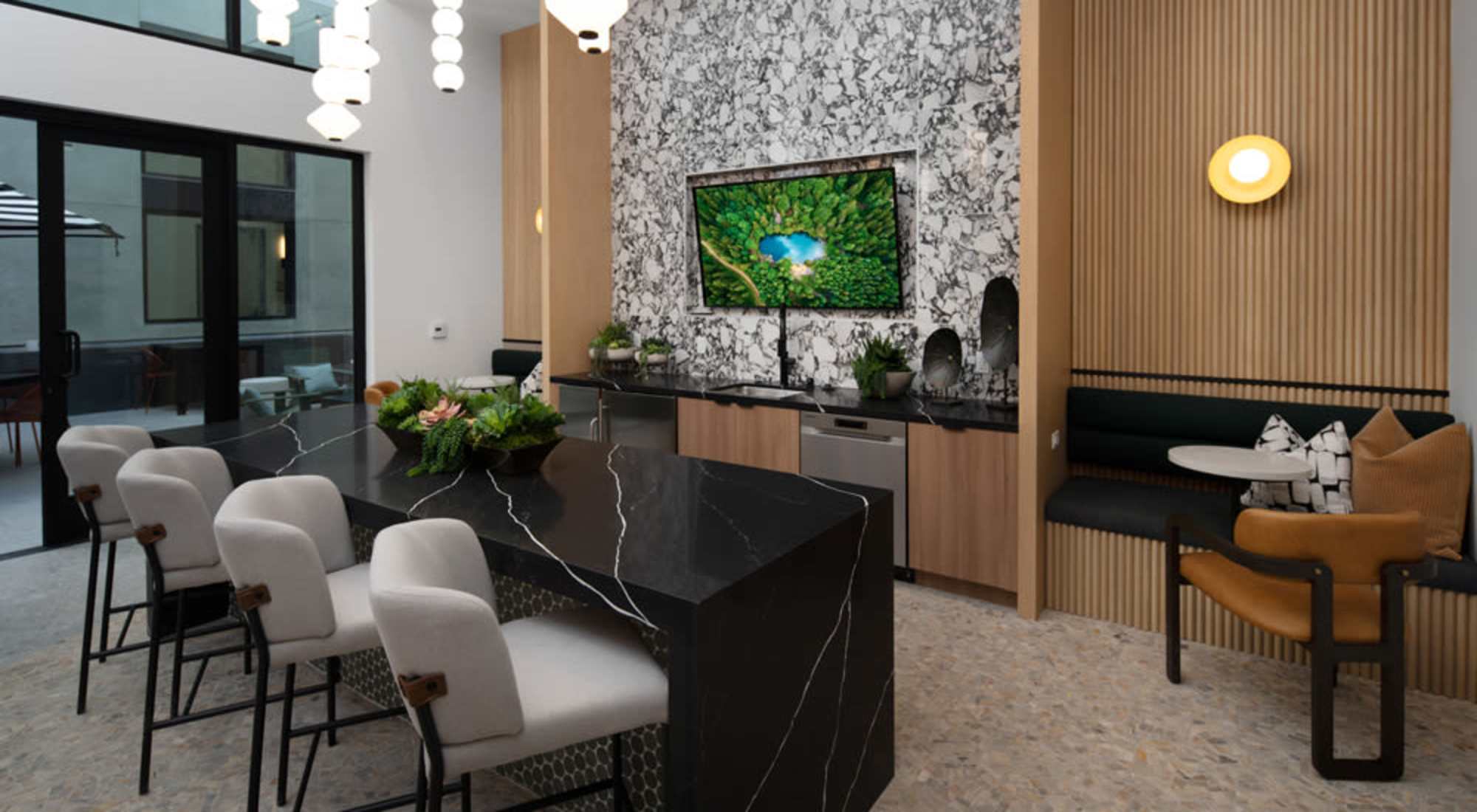 Pendant Lights Over Countertop at Vivien in Los Angeles, California