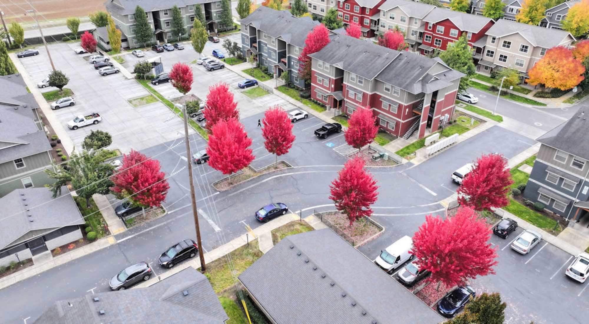 Drone Shot of the Traffic at Heritage Meadow Apartments in Eugene, Oregon
