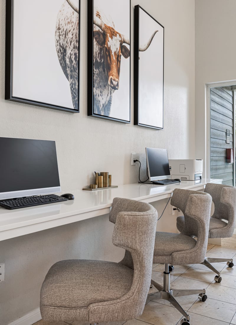 Residents business center at Marquis at Westchase in Houston, Texas