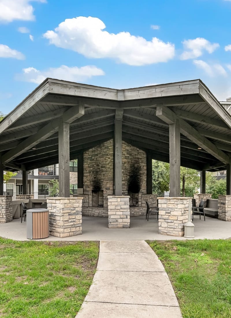 Outdoor lounge and fireplace at Marquis on Lakeline in Cedar Park, Texas