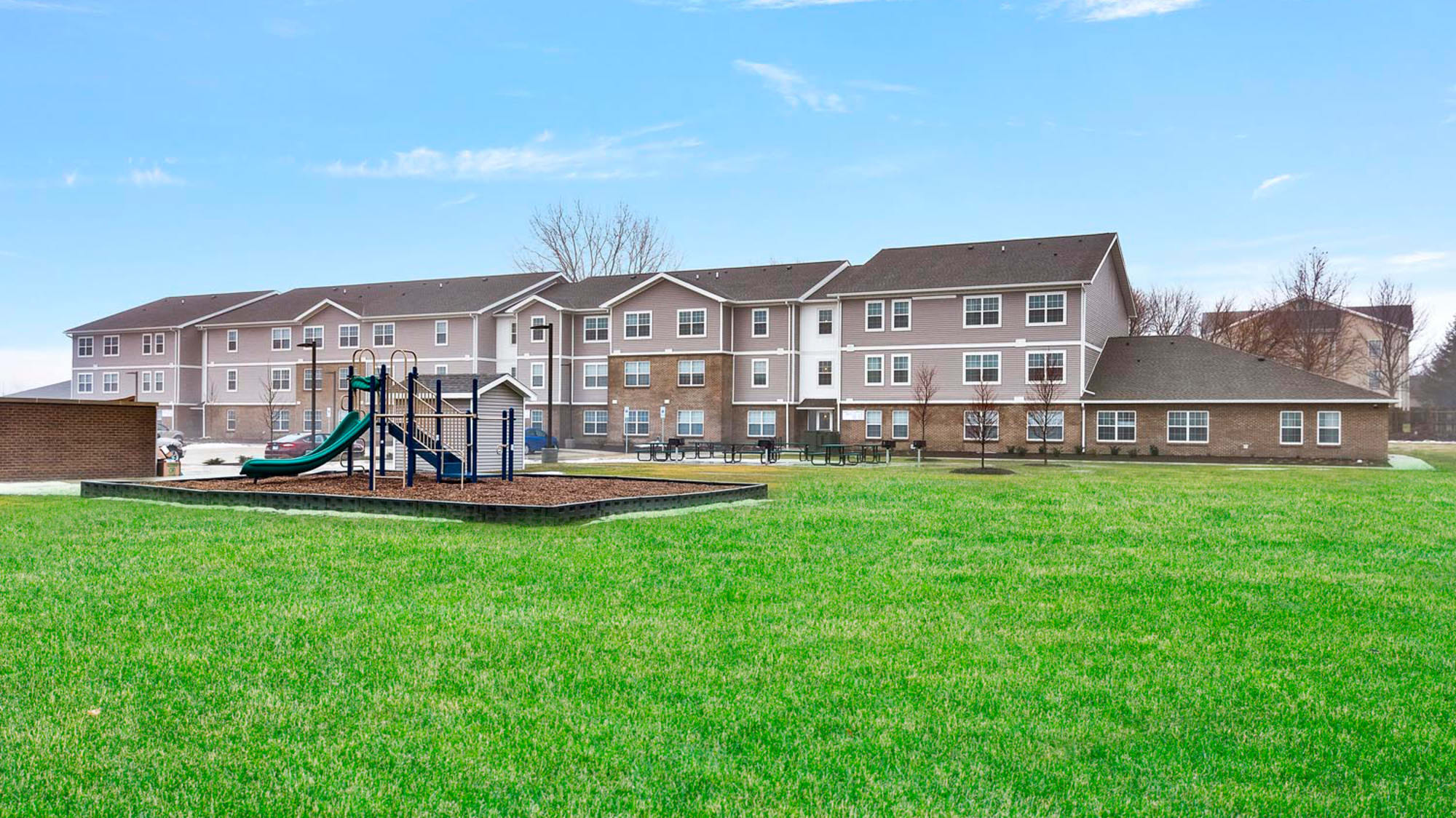 Playground in front of the building at Parker Glen in Champaign, Illinois