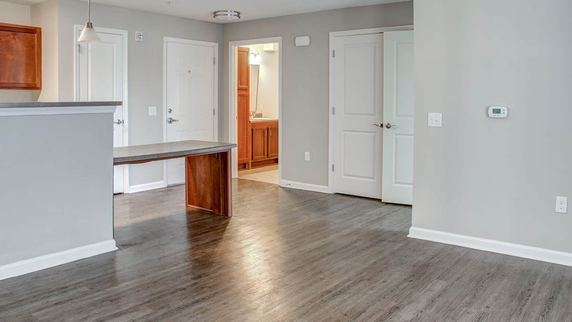 View of the kitchen from the living room at Brennan Pointe I in Newport News, Virginia
