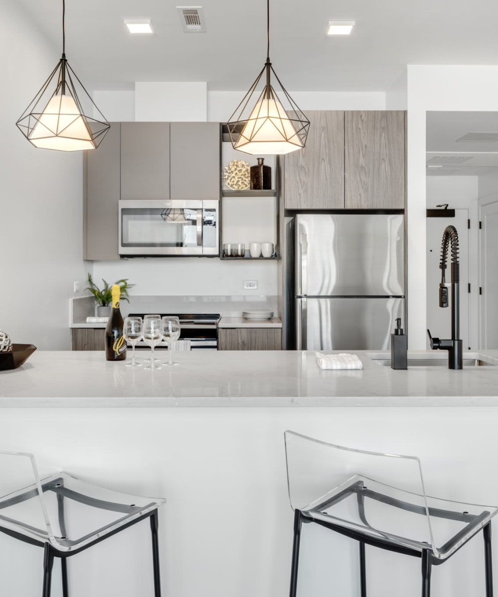An apartment kitchen at Arthaus Apartments in Allston, Massachusetts