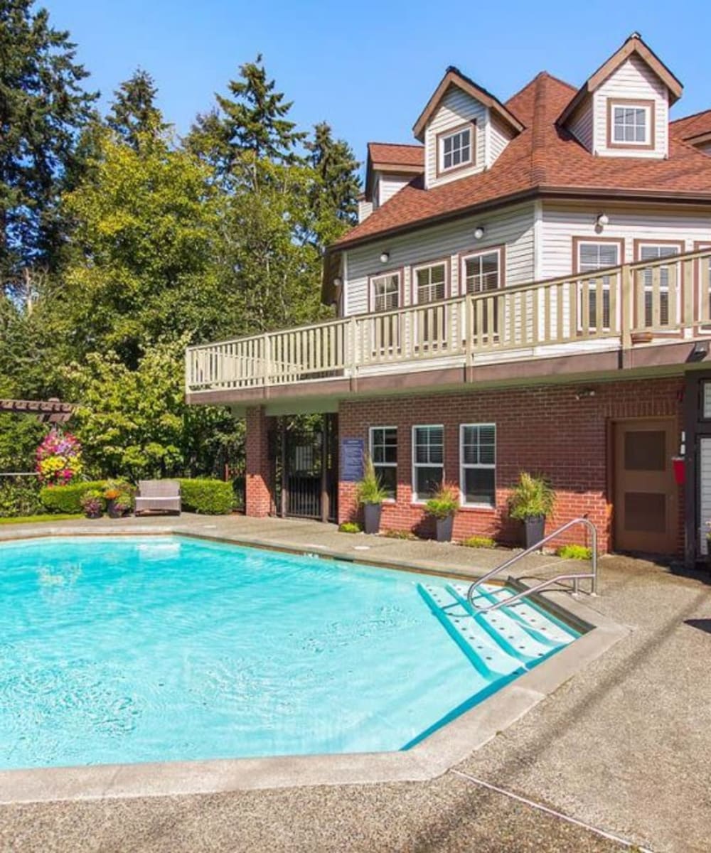 Beautiful swimming pool at Madison Park Apartments in Bothell, Washington