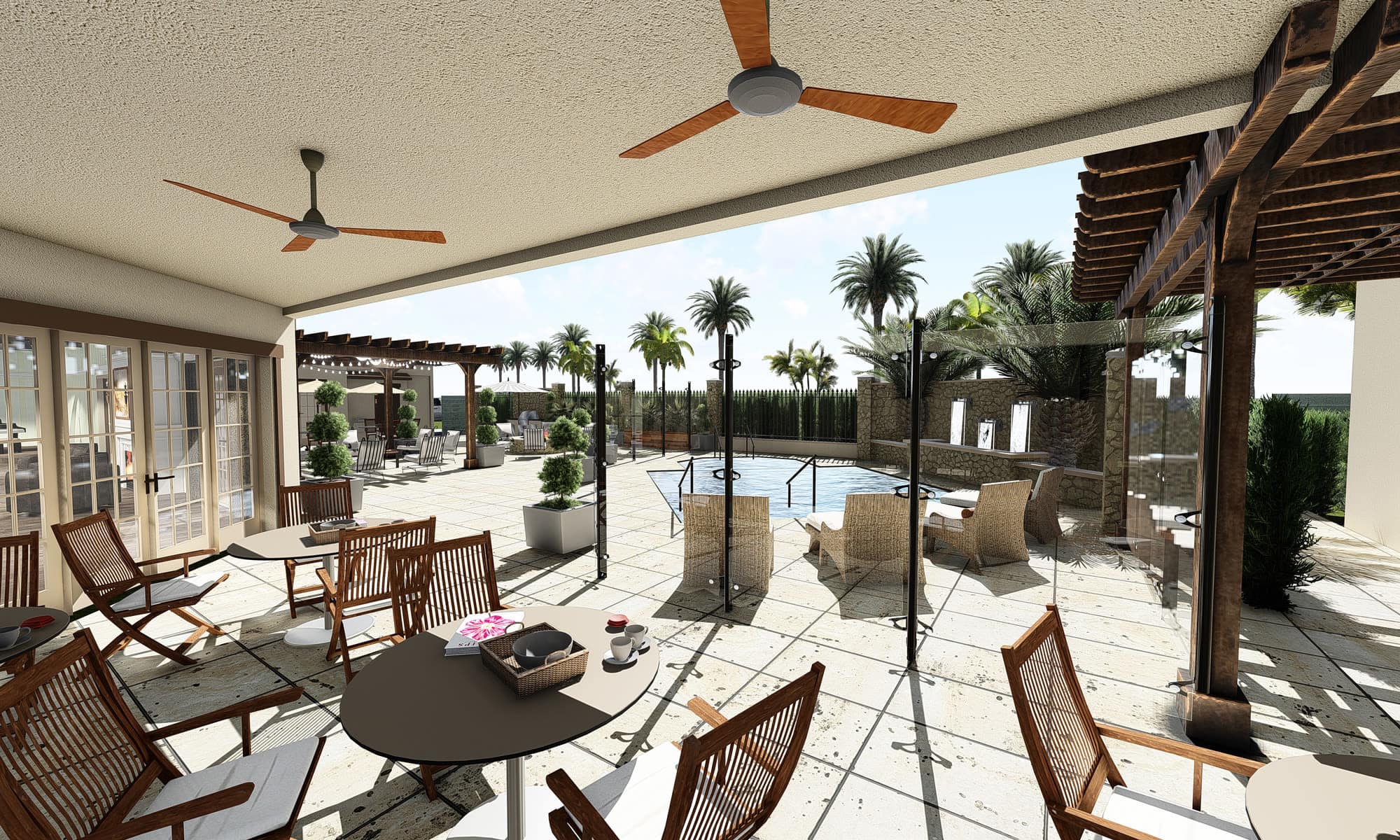 Outdoor patio and pool at The Park at Modesto