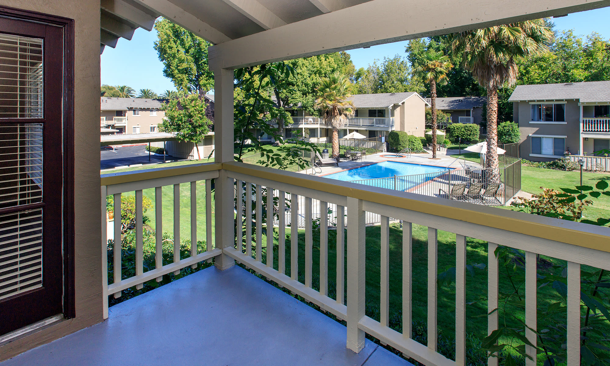 private balcony view of the pool at Countrywood in Fremont, California