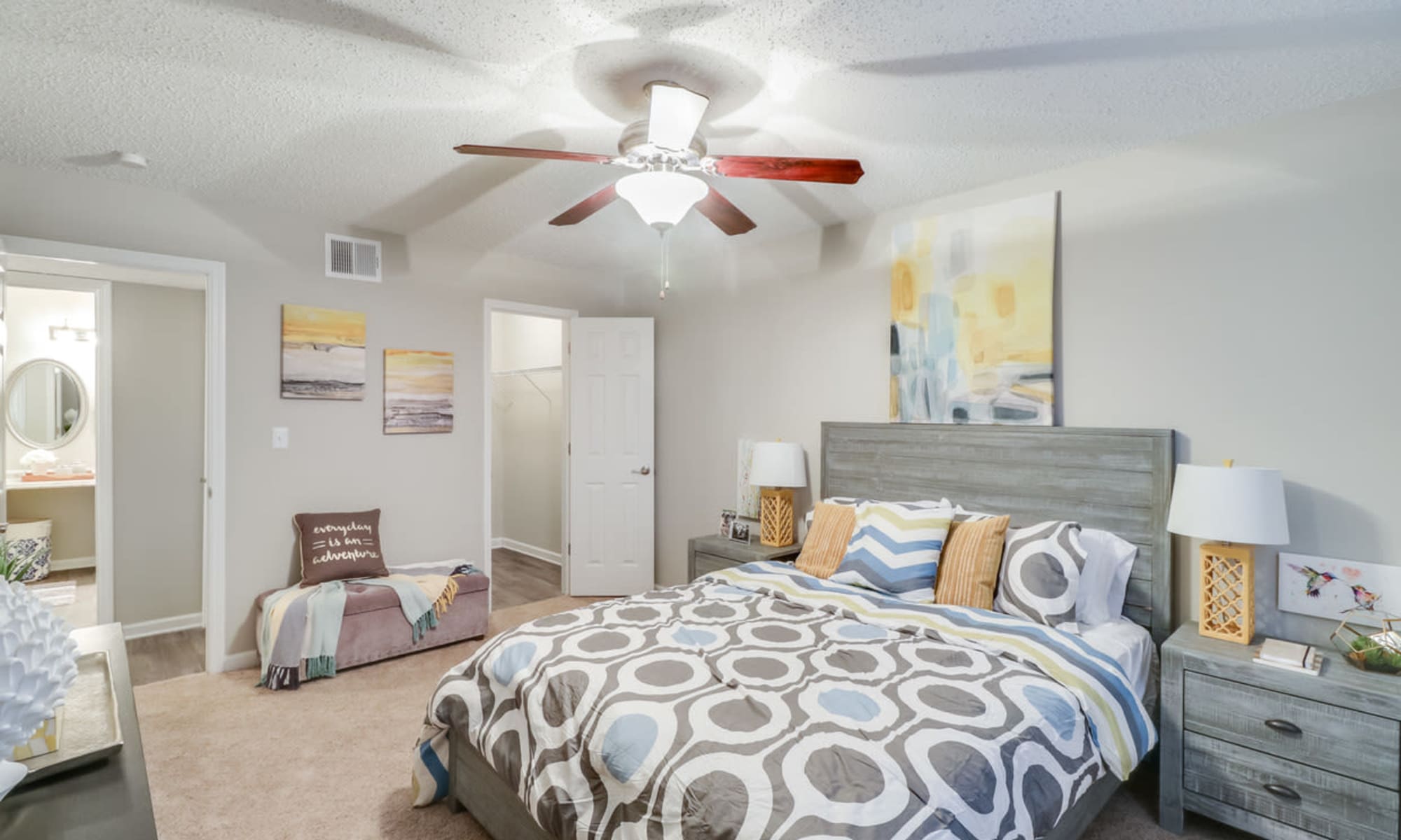 Model bedroom at Pinebrook Apartments in Ridgeland, Mississippi