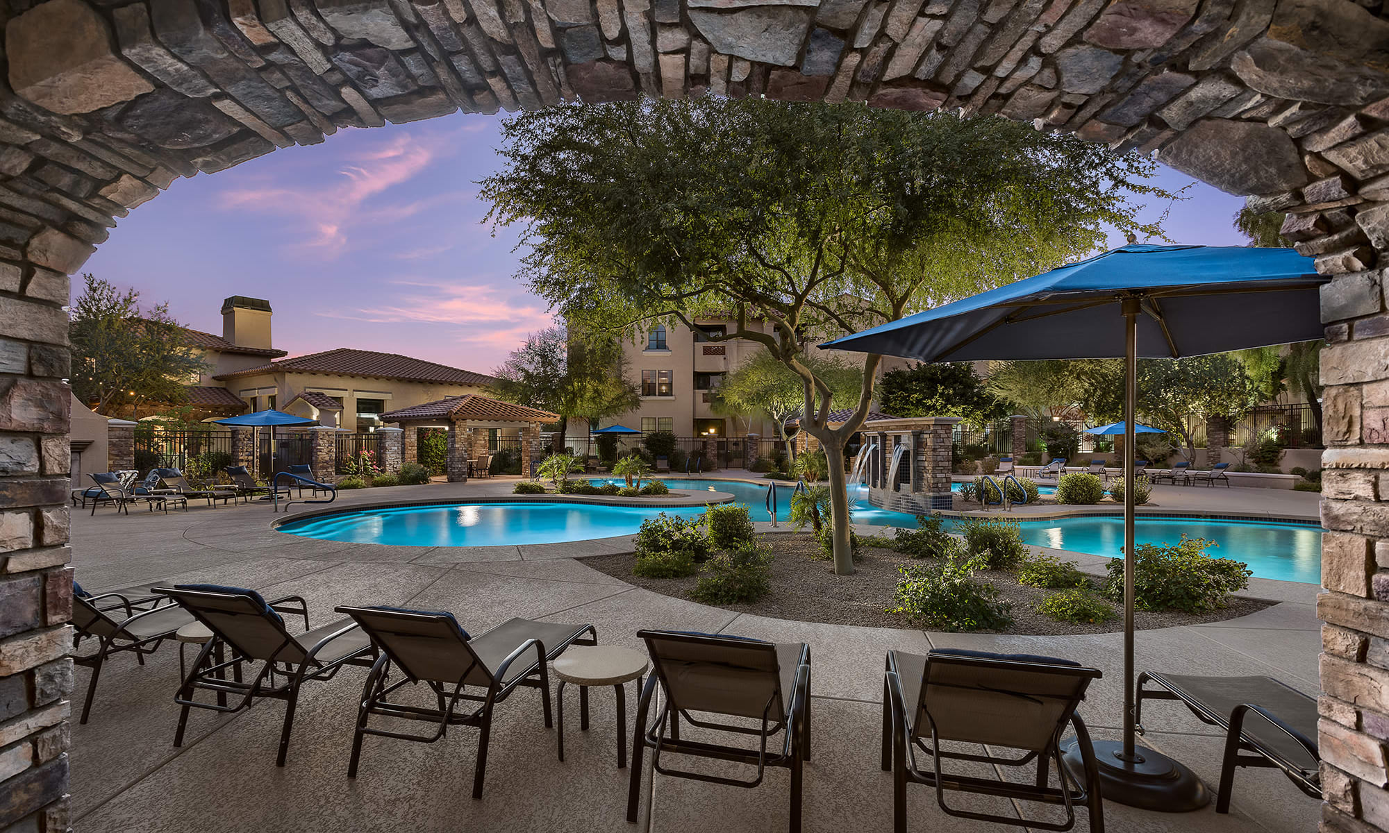 Apartments with a resort style swimming pool at San Norterra in Phoenix, Arizona