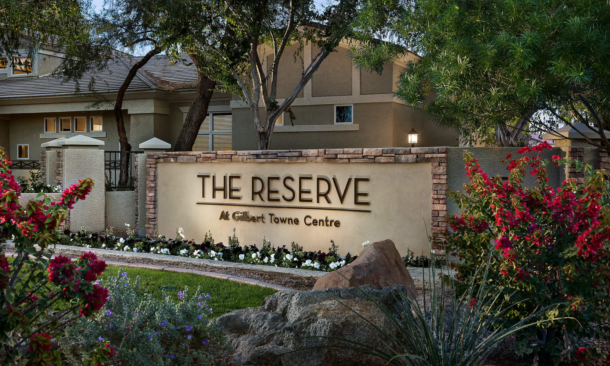 Beautiful front entry at The Reserve at Gilbert Towne Centre in Gilbert, Arizona