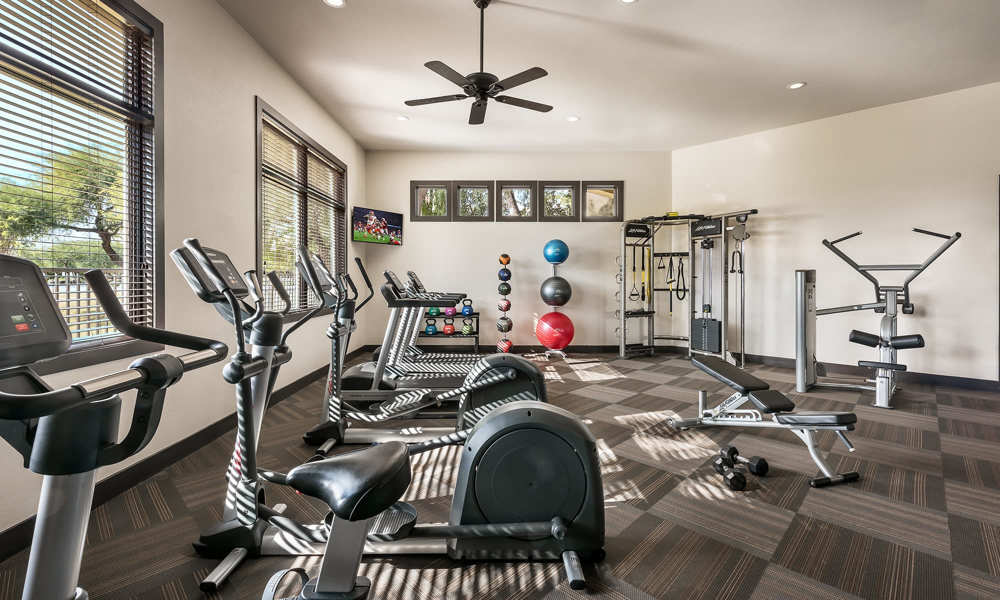 Modern and luxe gym at The Reserve at Gilbert Towne Centre in Gilbert, Arizona