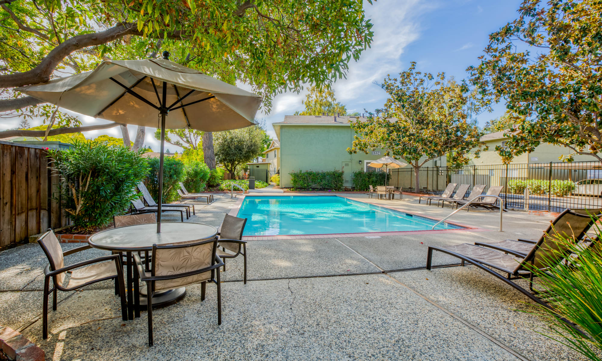 sitting area by pool at Birchwood in Sunnyvale, California