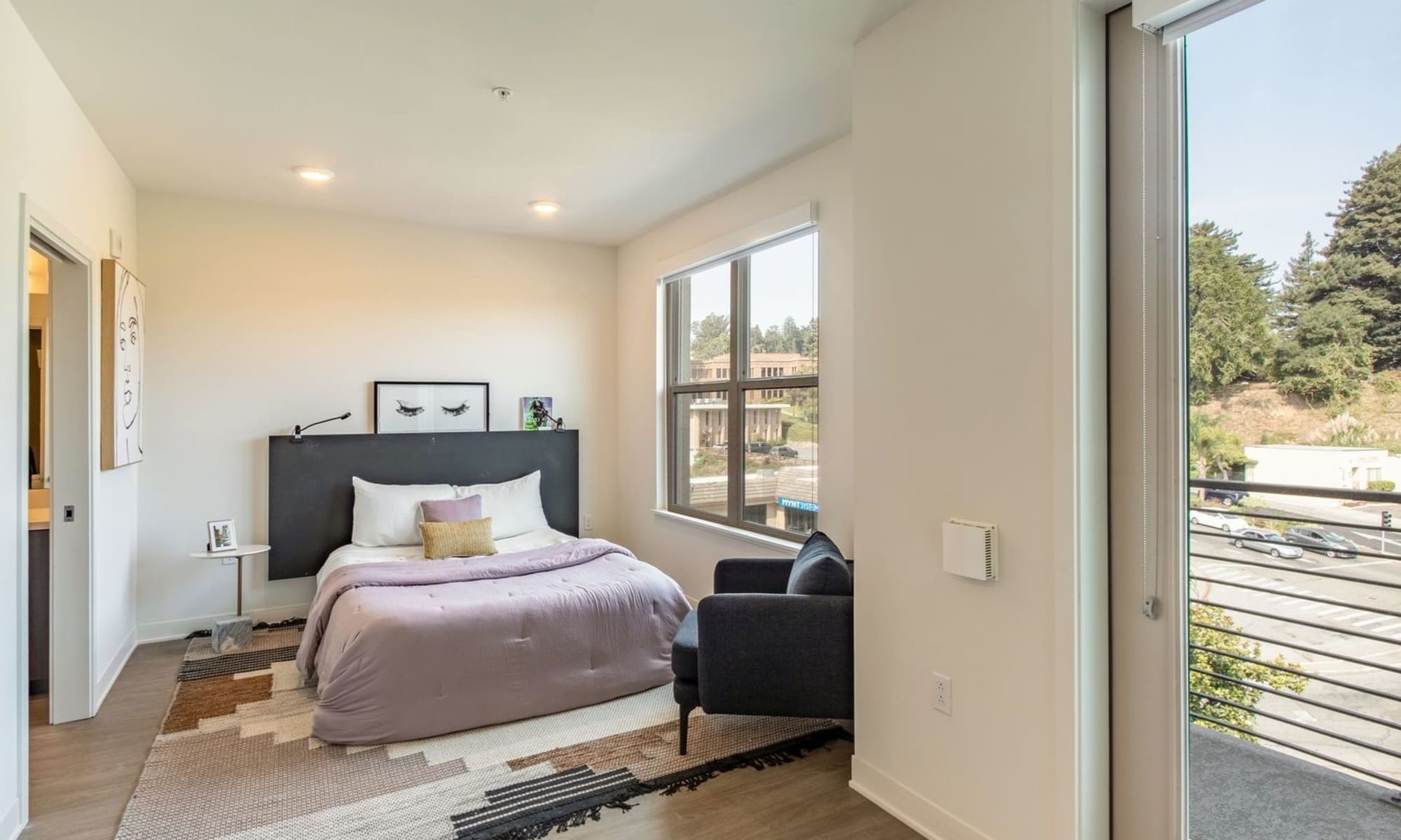 Cozy bedrooms at Nanda on Pacific in Santa Cruz, California