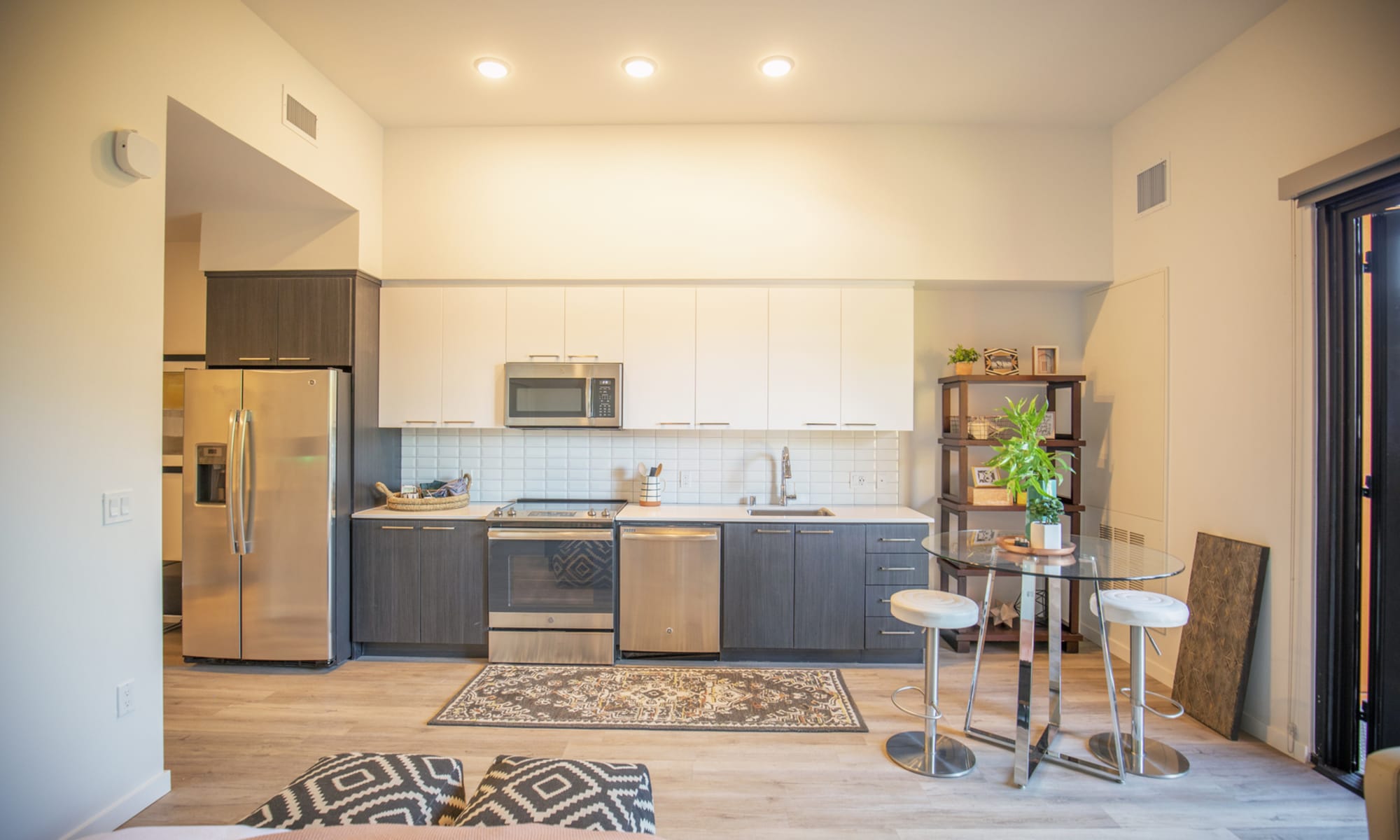 kitchen open floor plan at Q19 Apartments in Sacramento, California