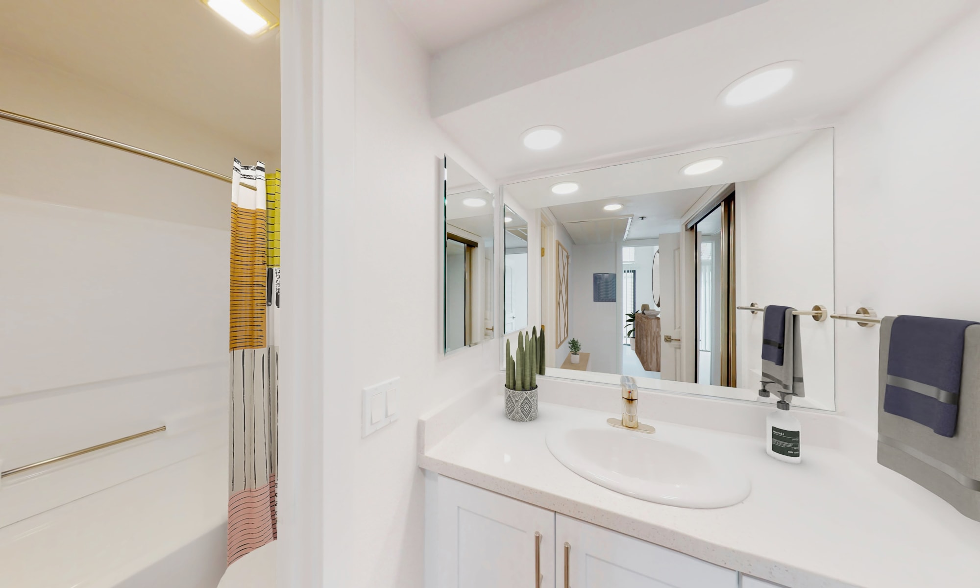 Large and well-lit bathroom in one-bedroom unit at Sendero