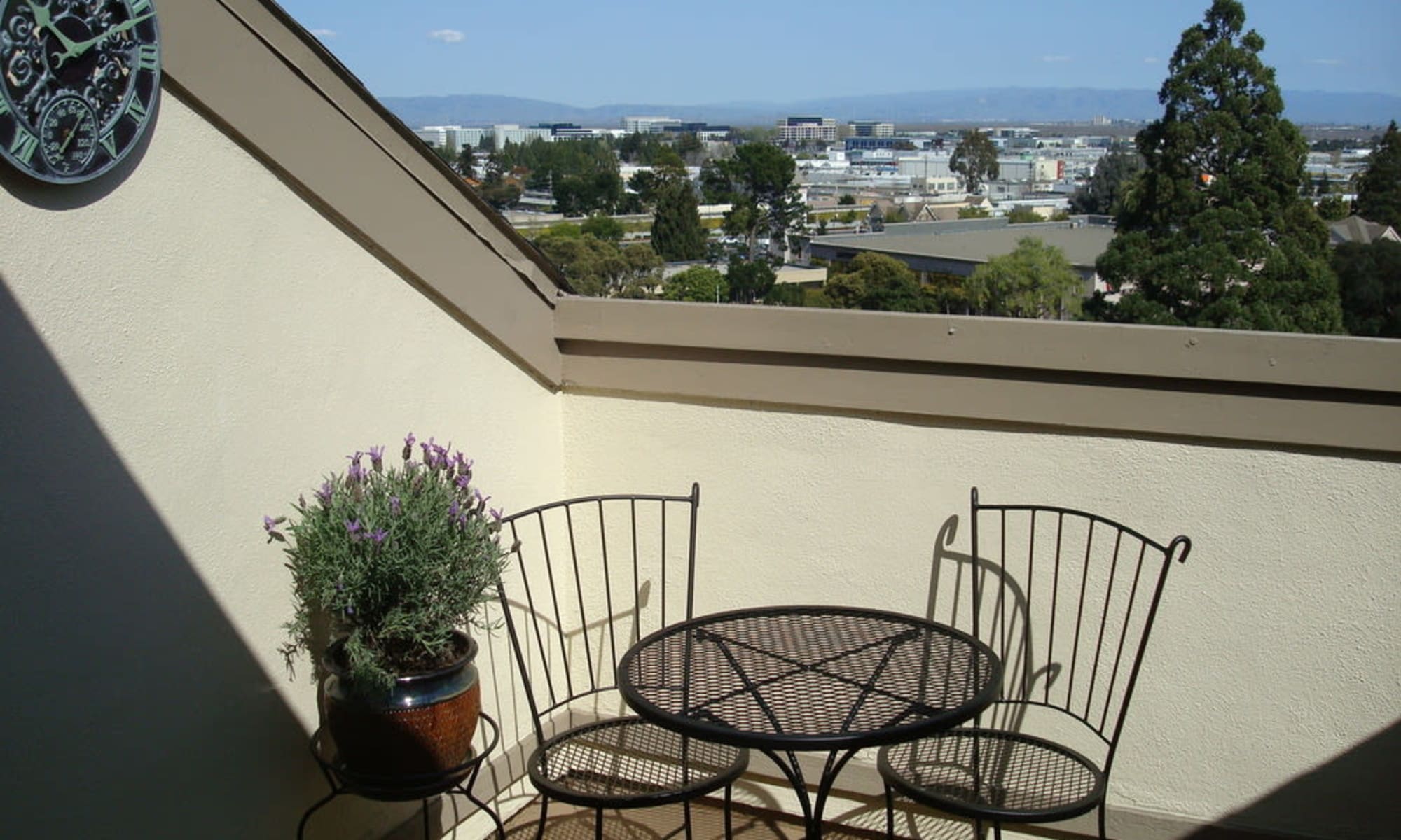 patio set at Woodmont Apartments in Belmont, California