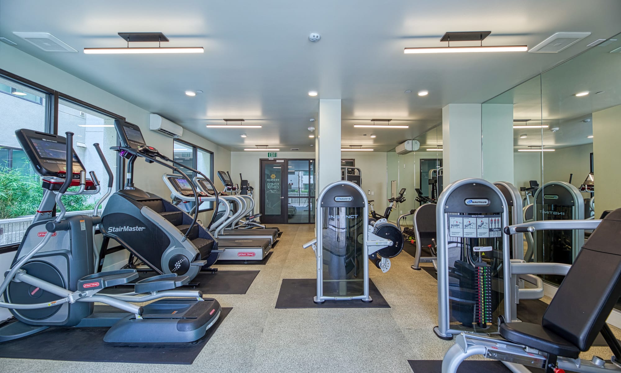 Fitness center featuring modern equipment at Vespaio in San Jose, California