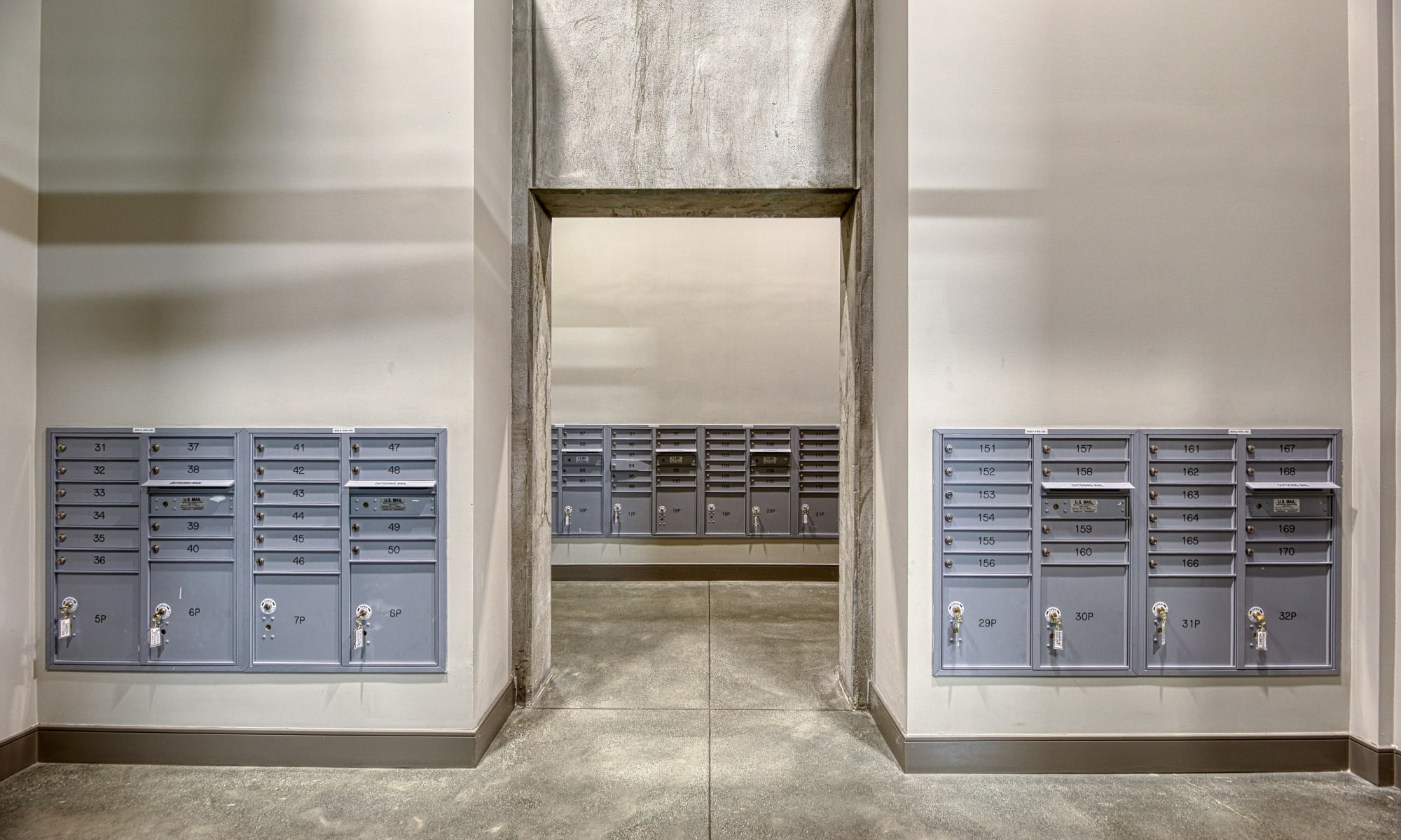 Mailboxes in package center at Vespaio in San Jose, California