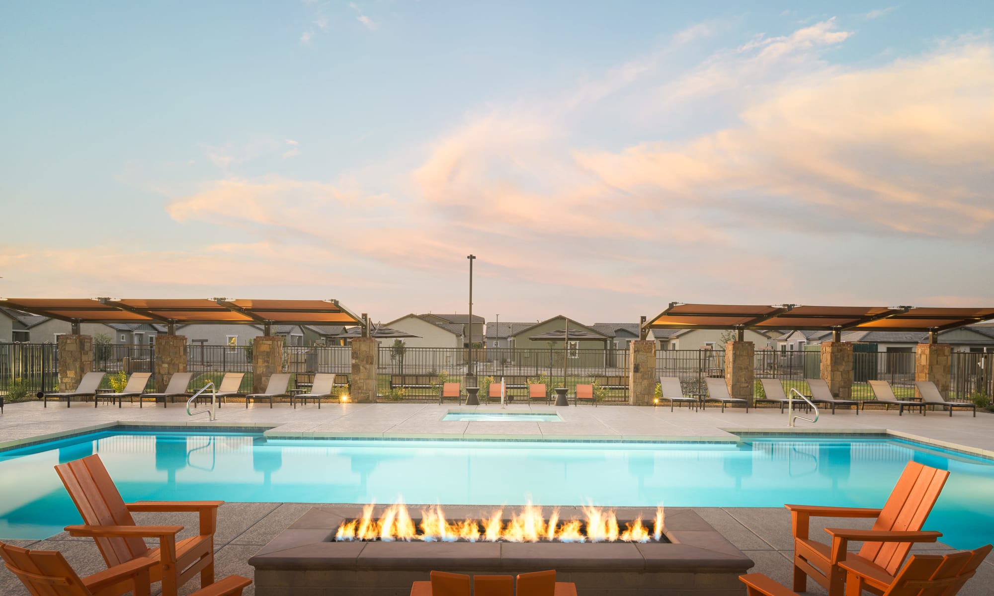 Luxurious pool with fire pit at Estia Windrose in Litchfield Park, Arizona