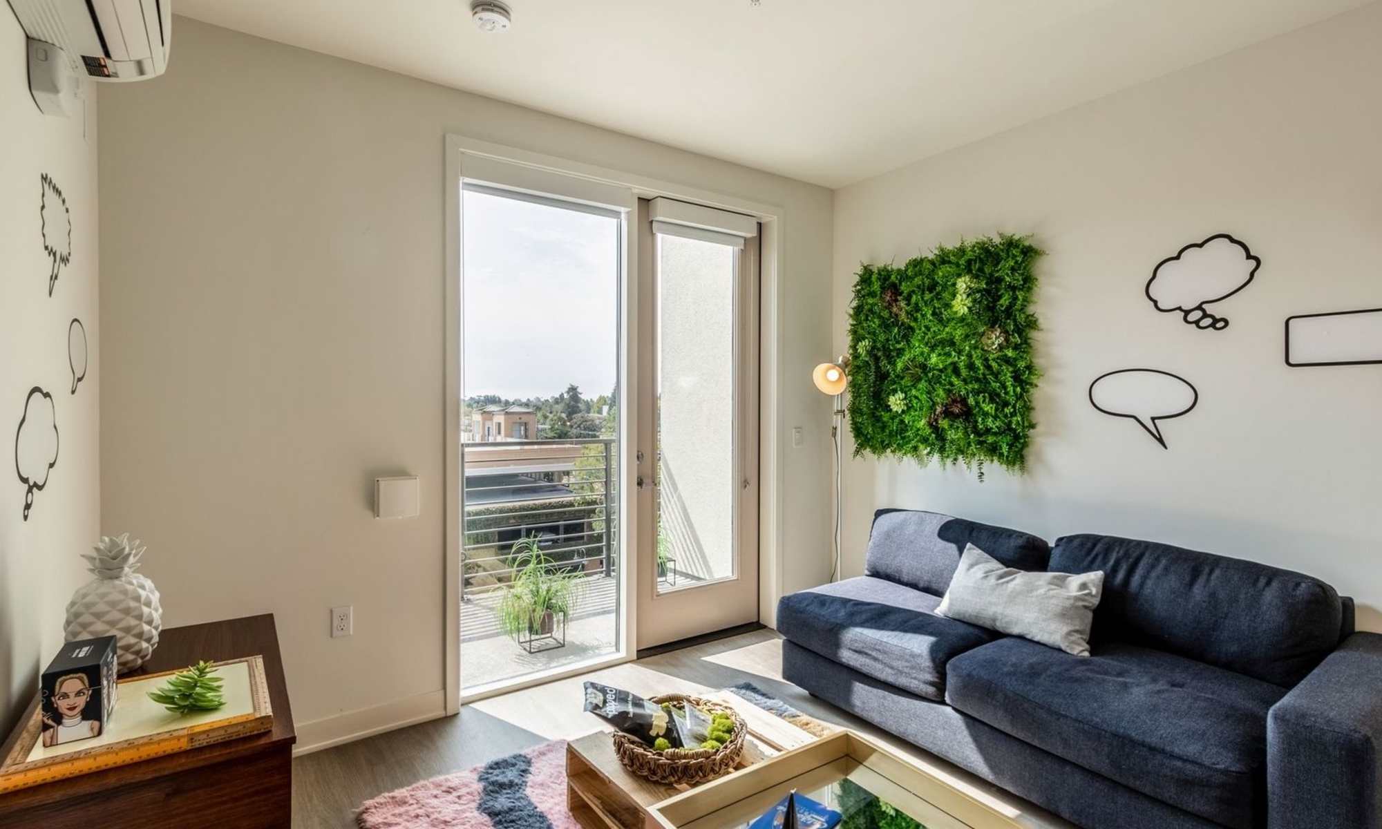 Cozy living room at Nanda on Pacific in Santa Cruz, California