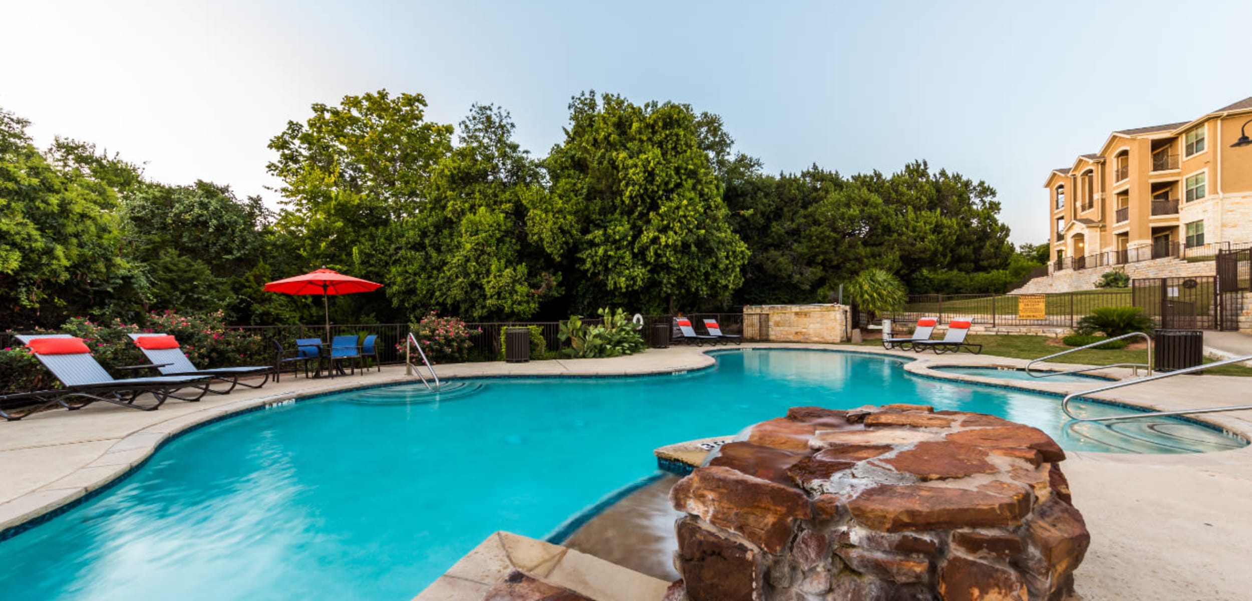 Outdoor water feature at Marquis at Canyon Ridge in Austin Texas,