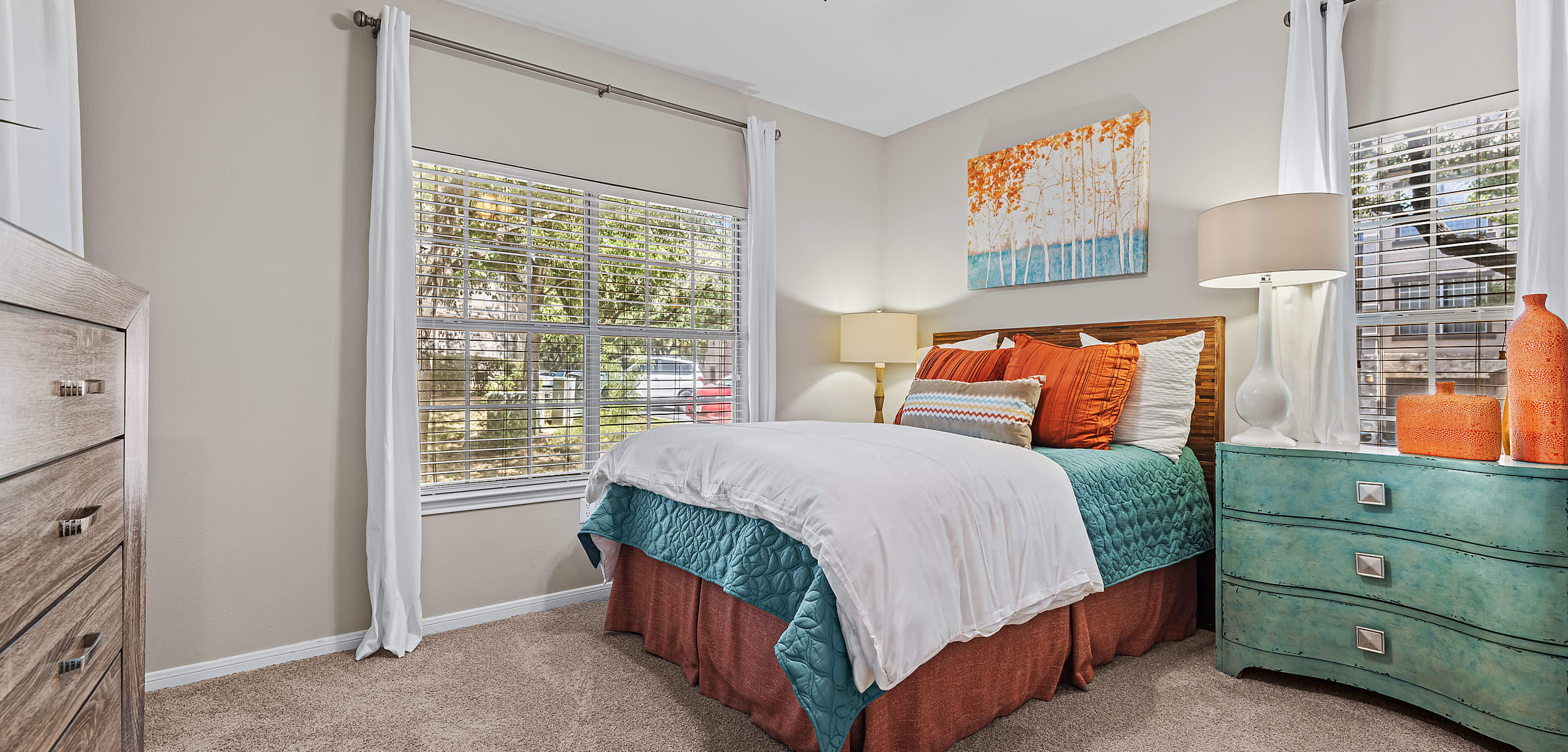 Furnished bedroom at Marquis at Ladera Vista in Austin, Texas
