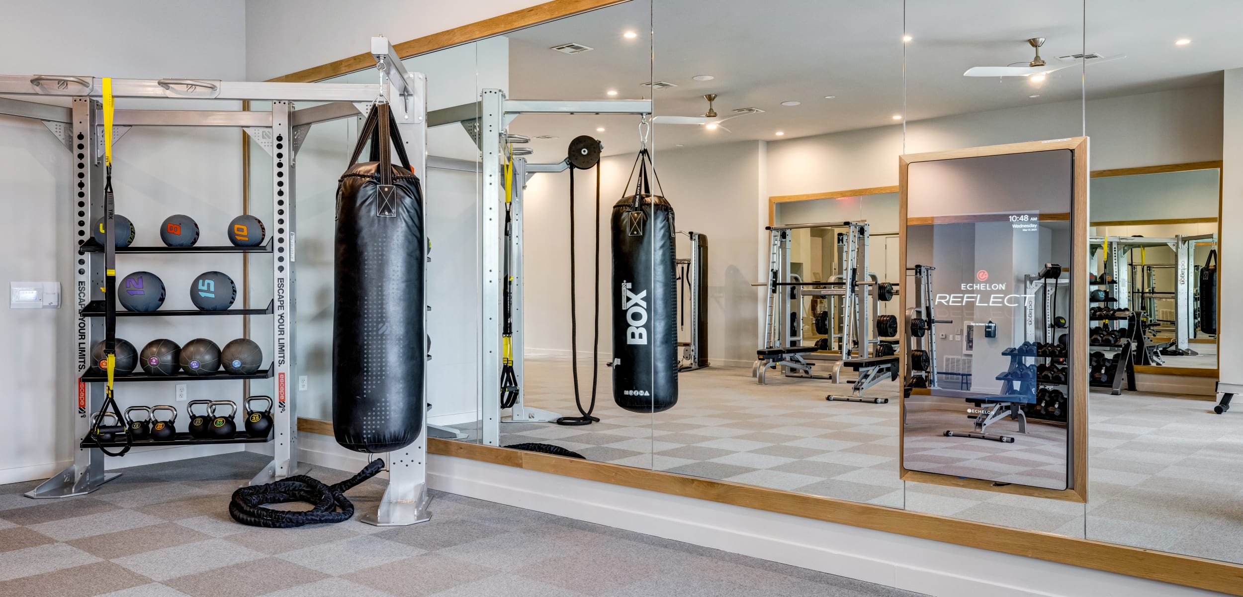 Fitness area with punching bag at 44 South in Austin, Texas
