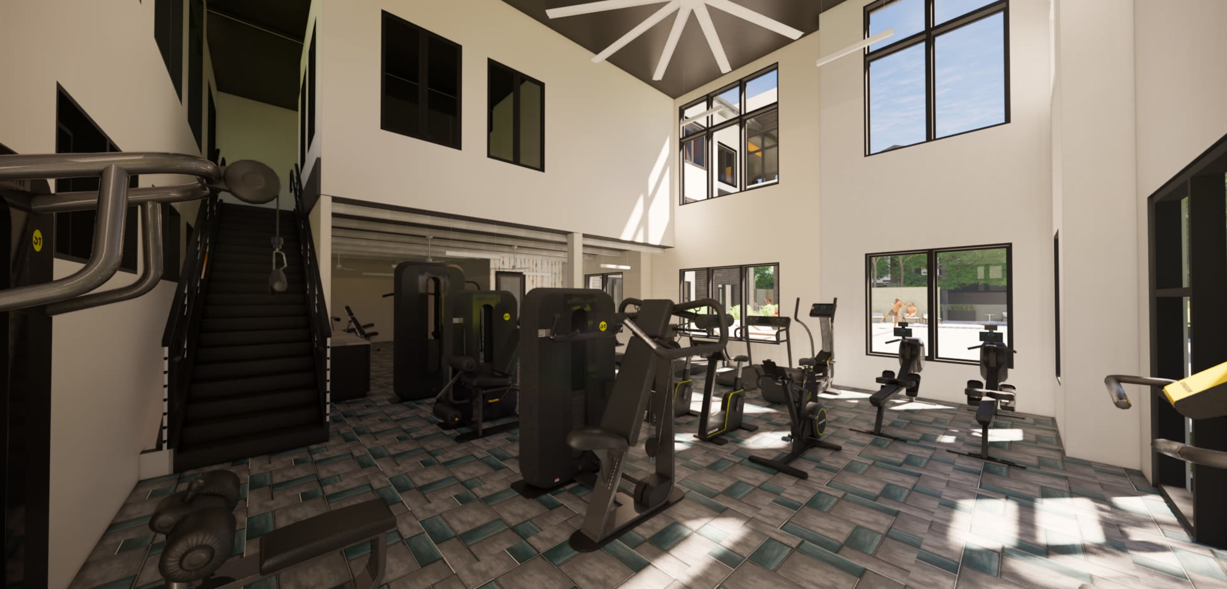 Rendering of a fitness center at The Bennett in Austin, Texas