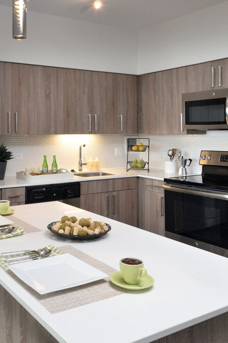 Spacious kitchen with large island at Scio at the Medical District in Chicago, Illinois