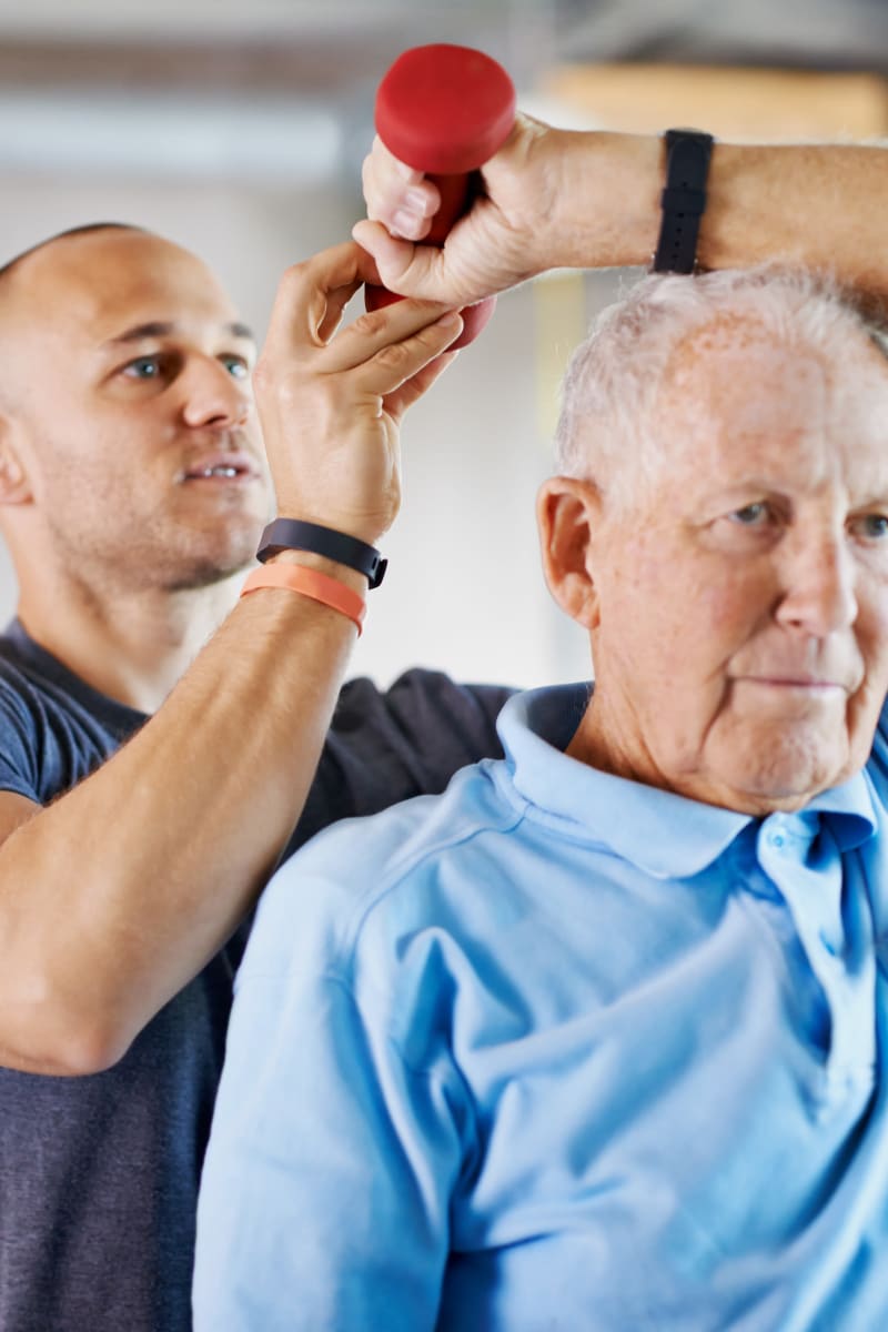 Resident working with overhead lifting at Edgerton Care Center in Edgerton, Wisconsin