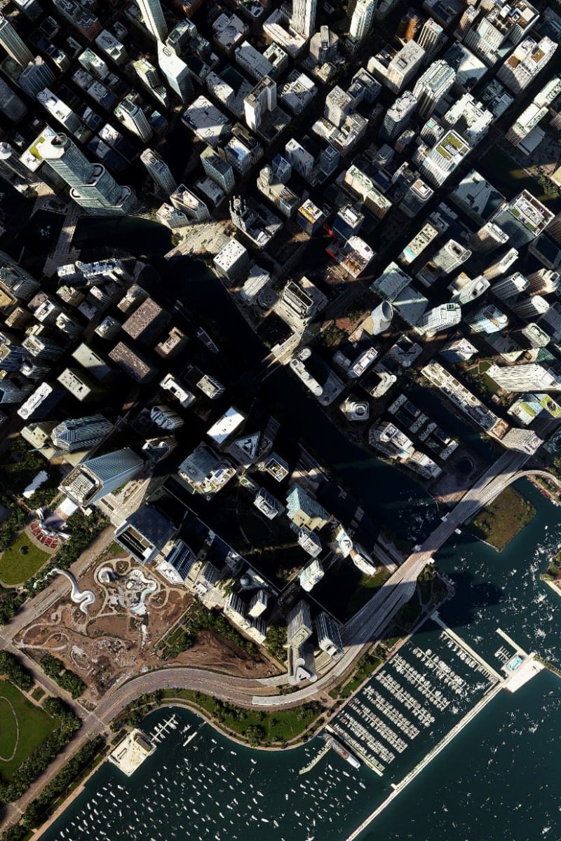 View of the city from the sky near Scio at the Medical District in Chicago, Illinois