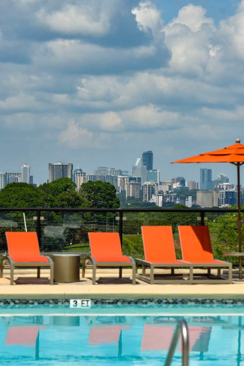 Pool with pool loungers at The Mill at Westside in Atlanta, Georgia