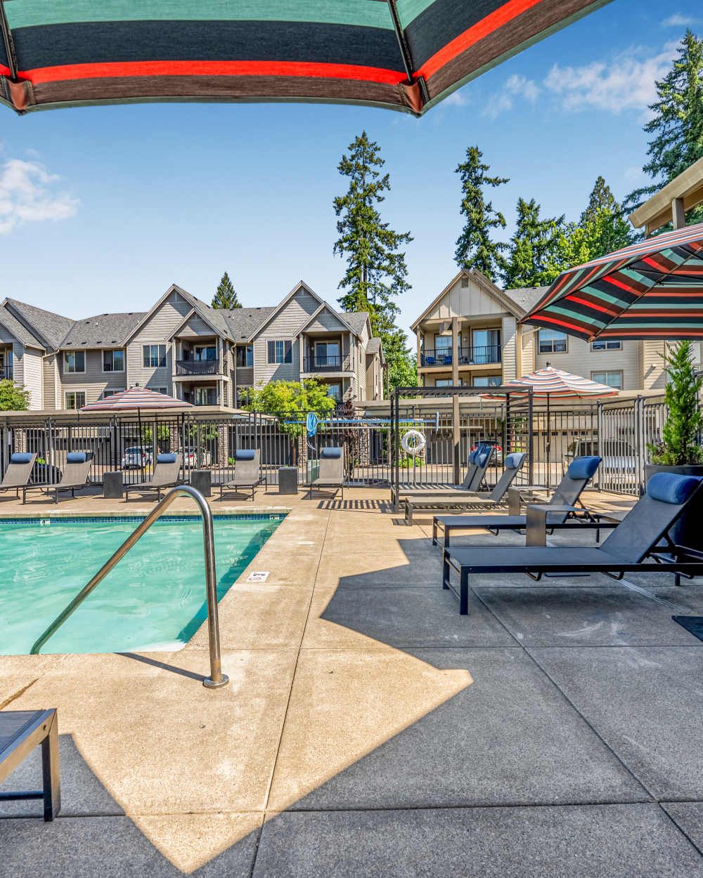 Swimming pool at night at The Jones in Hillsboro, Oregon