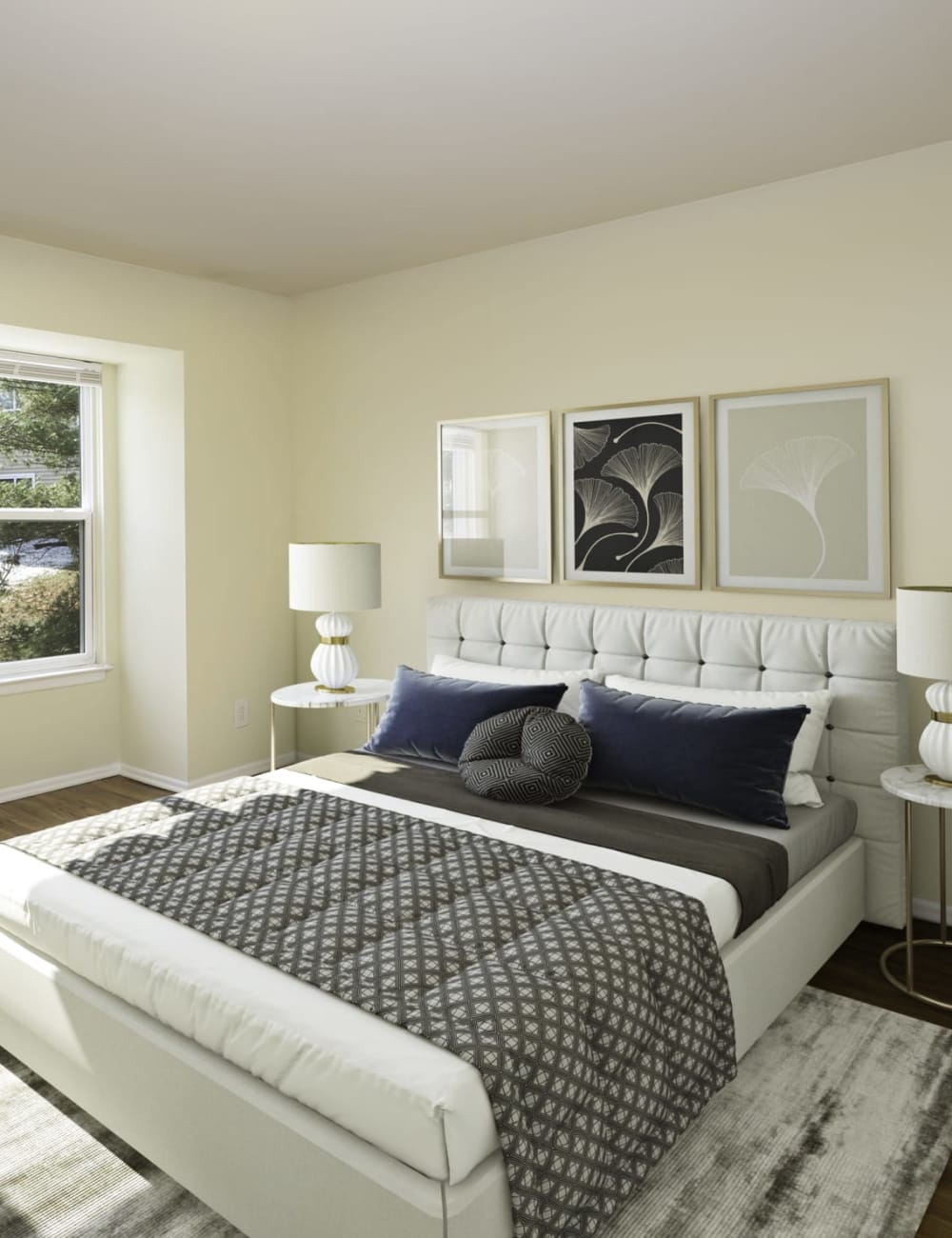 A furnished apartment bedroom at Springwoods at Lake Ridge in Woodbridge, Virginia
