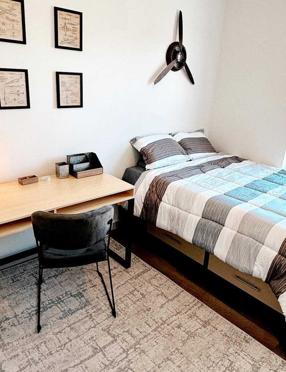 Twin bed and desk at LivRed in Lincoln, Nebraska