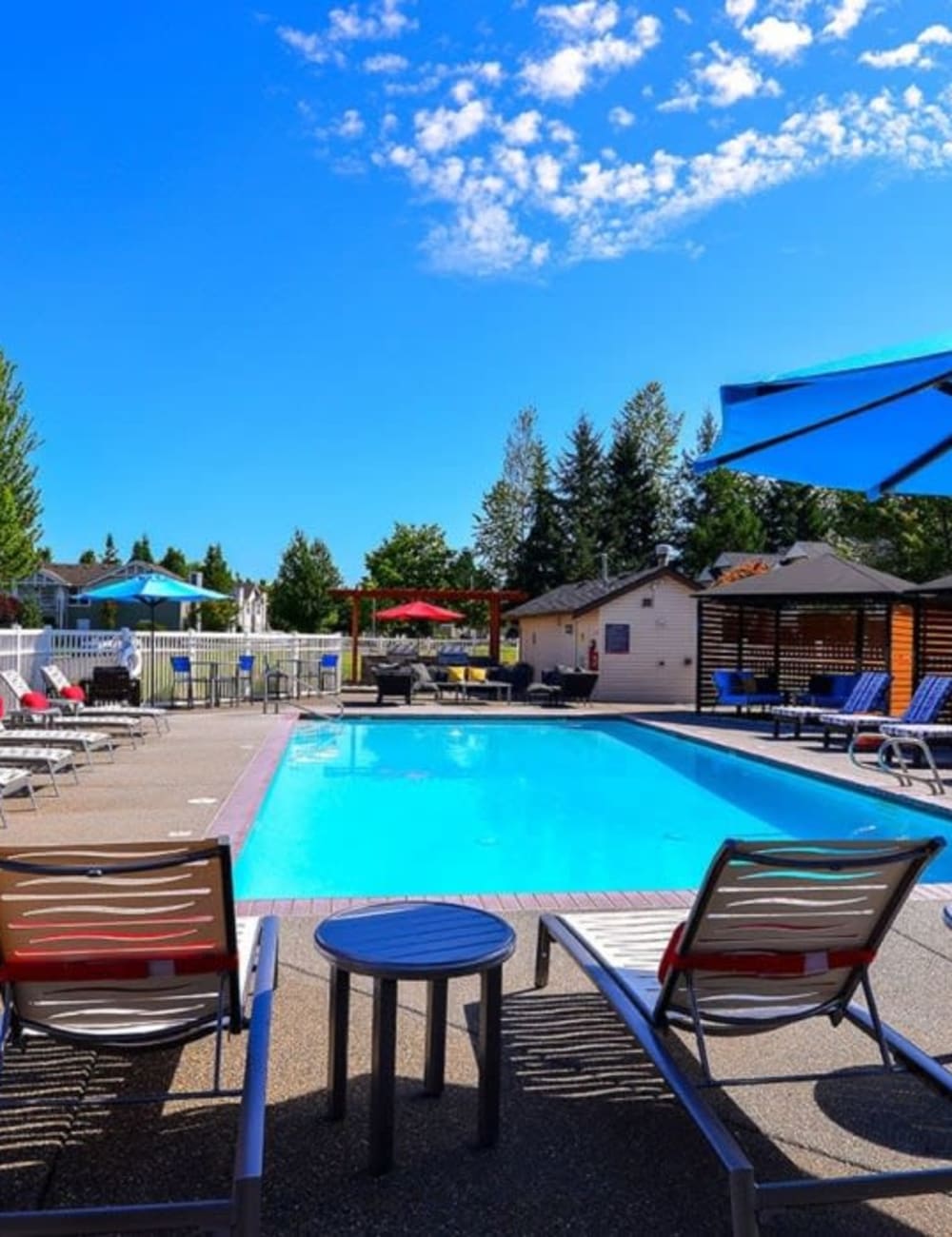 Our beautiful swimming pool at Clock Tower Village in DuPont, Washington